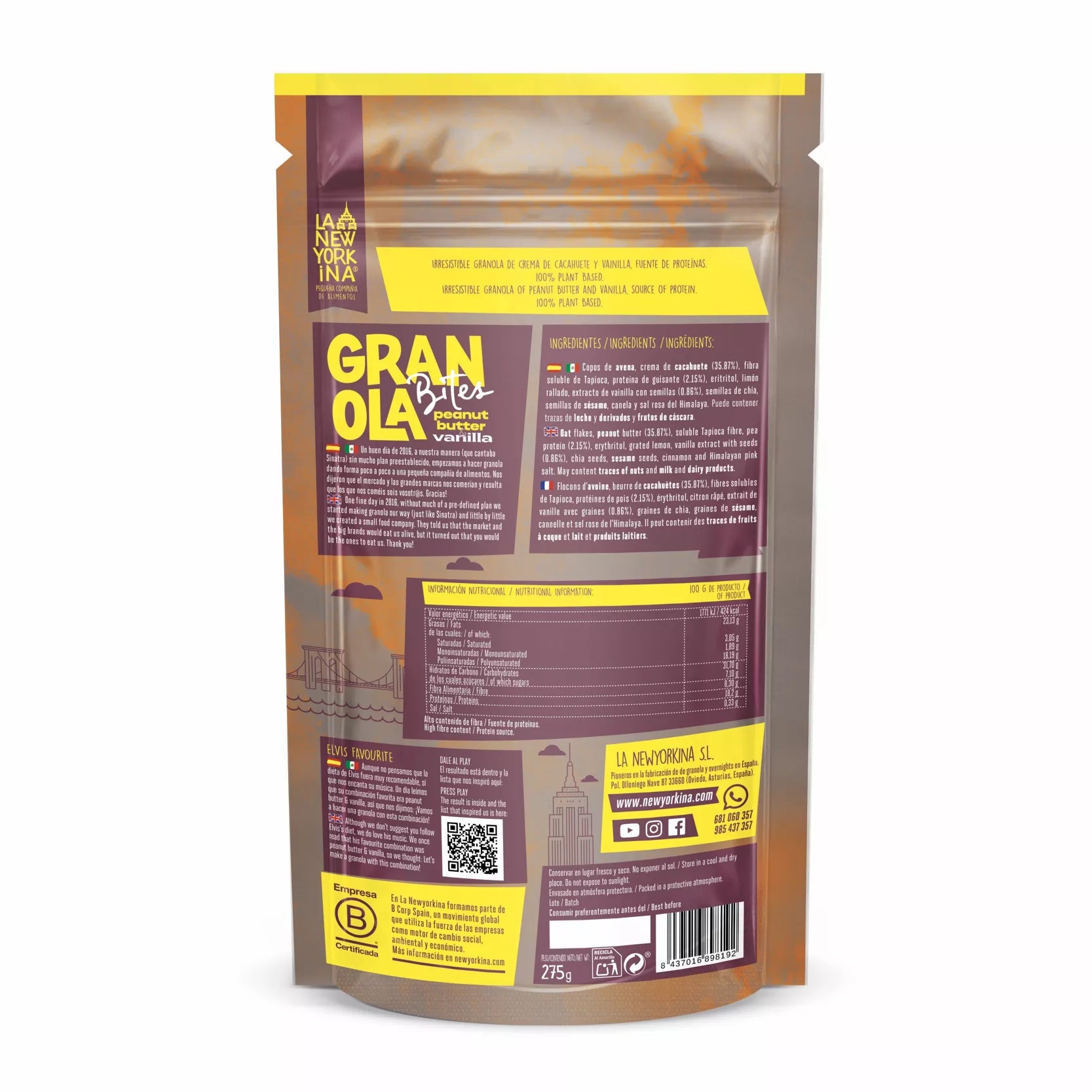 Snack granola beurre de cacahuète & vanille 275g
